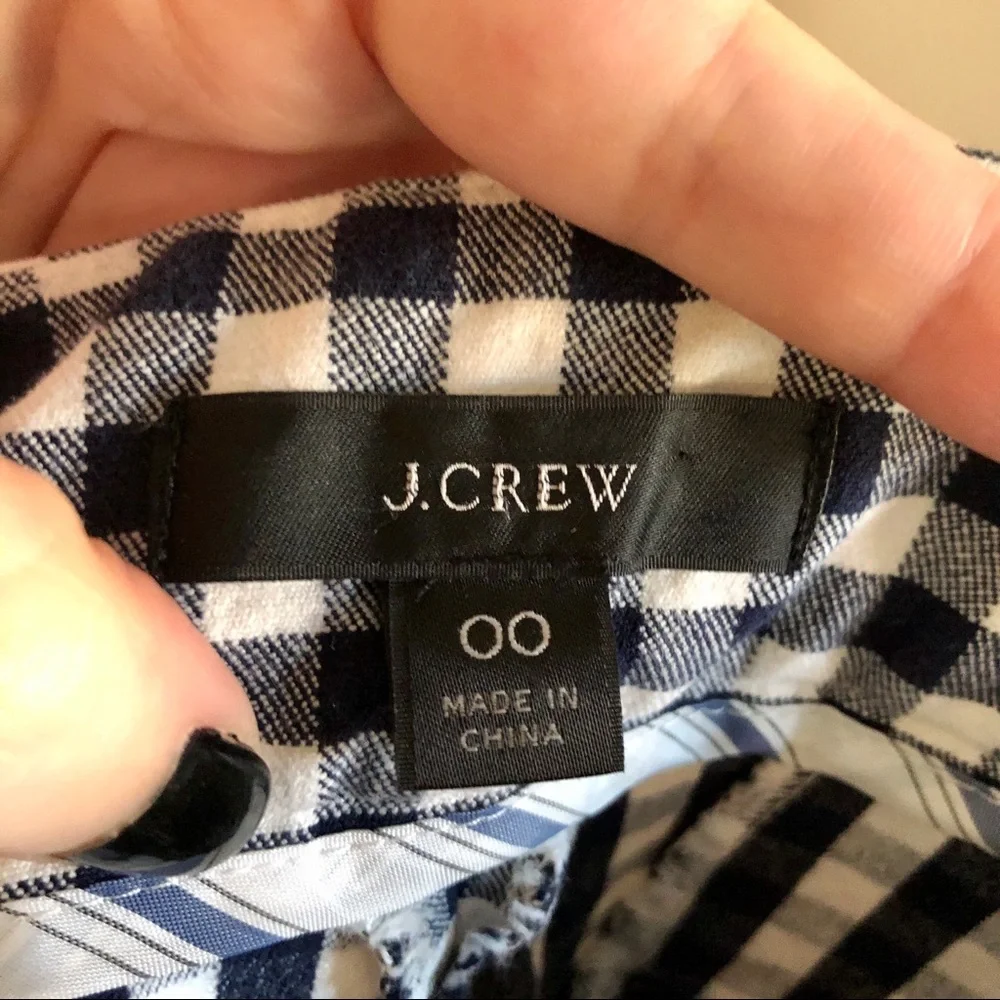 J. Crew Navy Blue and White High Waisted Cropped Gingham Pants